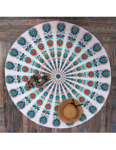 Cearceaf de plaja rotund, cu imprimeu mandala albastru 2