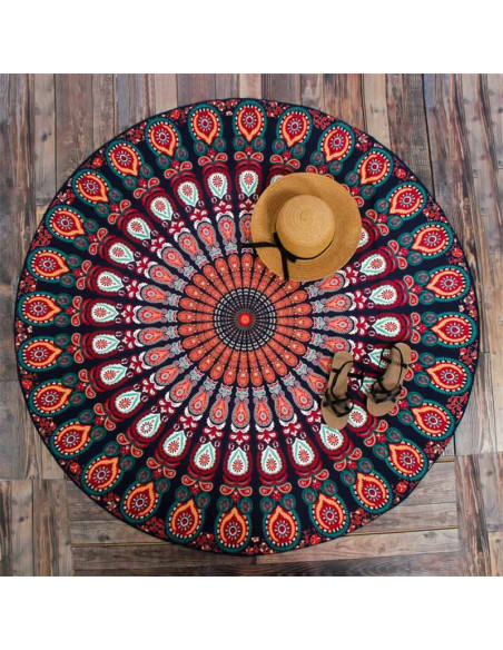 Cearceaf de plaja rotund, cu imprimeu mandala albastru