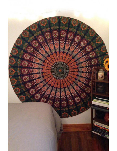 Cearceaf de plaja rotund, cu imprimeu mandala albastru