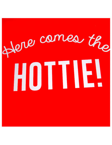 Cearceaf de plaja inimioara mare rosie cu franjuri "Here comes the hottie!"