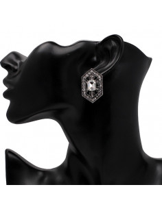 Cercei luxury hexagonali, Silver Sophie cu cristale albe stralucitoare 2