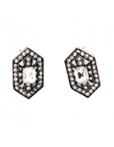 Cercei luxury hexagonali, Silver Sophie cu cristale albe stralucitoare