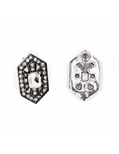 Cercei luxury hexagonali, Silver Sophie cu cristale albe stralucitoare
