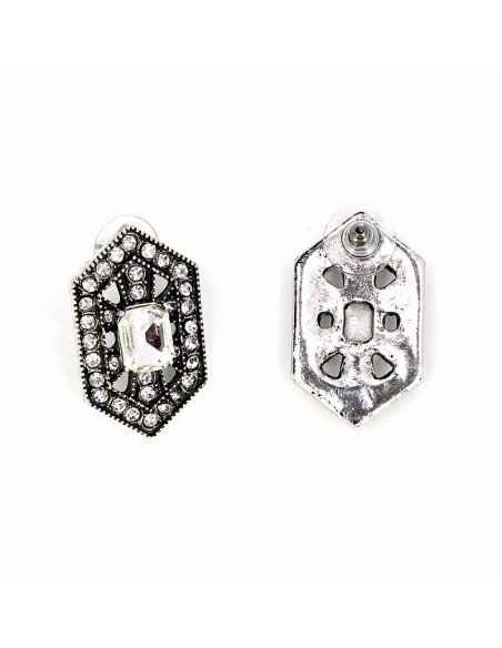 Cercei luxury hexagonali, Silver Sophie cu cristale albe stralucitoare
