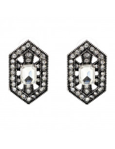Cercei luxury hexagonali, Silver Sophie cu cristale albe stralucitoare