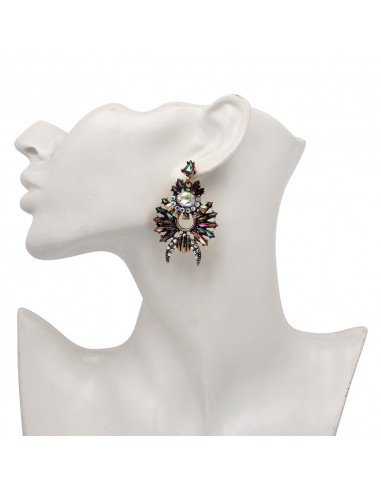 Cercei luxury cu cristale colorate alungite si semiluna, model tribal