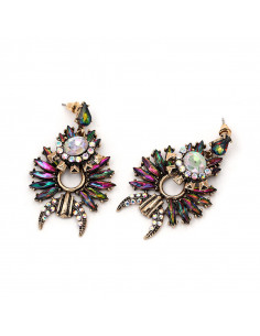 Cercei luxury cu cristale colorate alungite si semiluna, model tribal 2