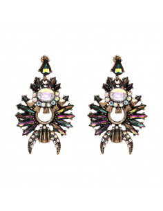 Cercei luxury cu cristale colorate alungite si semiluna, model tribal
