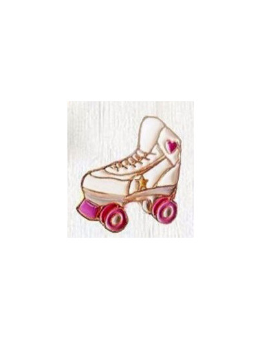 Pin patine cu rotile Skater Girl, metalic, stil hipster, alb cu roz