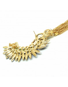 Cercel ear cuff statement, creasta cu cristale si canafi din lanturi 2