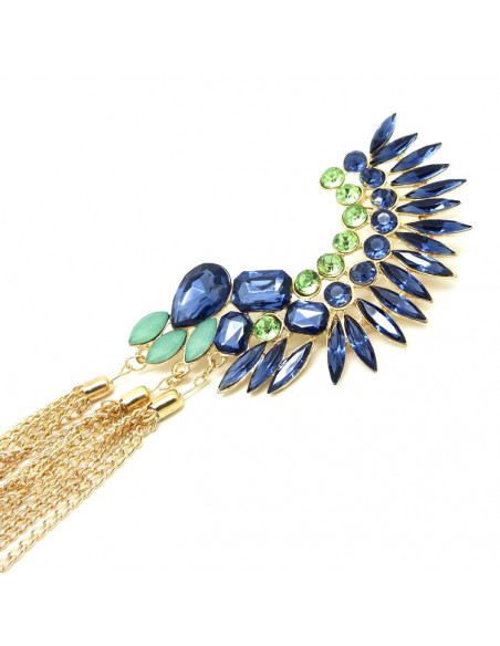 Cercel ear cuff statement, creasta cu cristale si canafi din lanturi