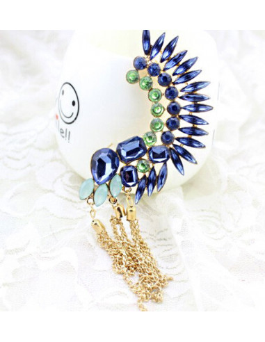 Cercel ear cuff statement, creasta cu cristale si canafi din lanturi