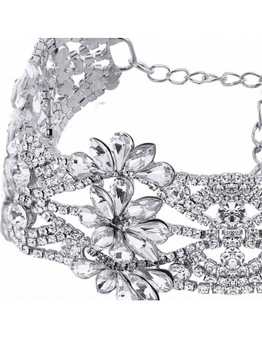 Choker lat luxury, flori din cristale rotunde, patrate si picaturi