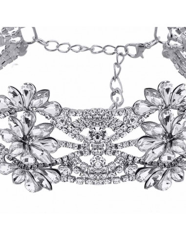 Choker lat luxury, flori din cristale rotunde, patrate si picaturi