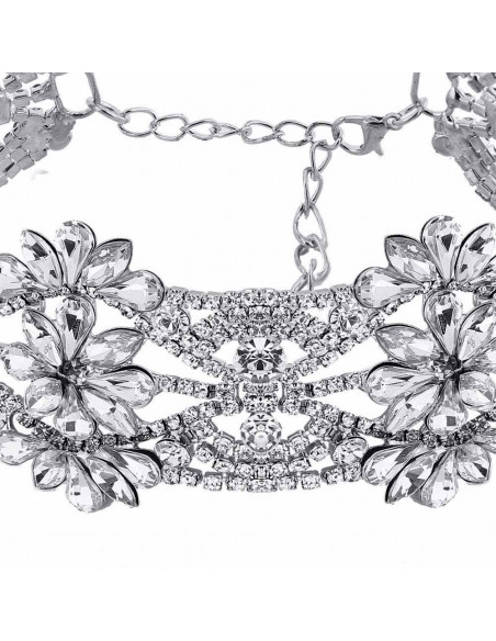 Choker lat luxury, flori din cristale rotunde, patrate si picaturi