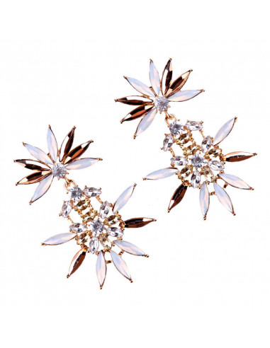 Cercei luxury Twin Daisies, cu cristale ascutite stralucitoare
