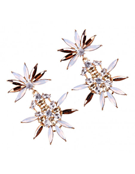 Cercei luxury Twin Daisies, cu cristale ascutite stralucitoare
