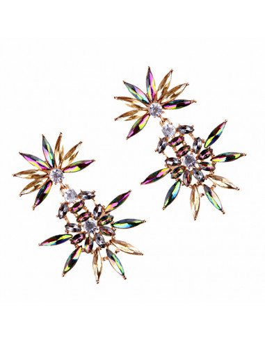 Cercei luxury Twin Daisies, cu cristale ascutite stralucitoare