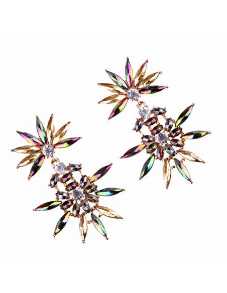 Cercei luxury Twin Daisies, cu cristale ascutite stralucitoare