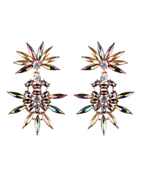 Cercei luxury Twin Daisies, cu cristale ascutite stralucitoare
