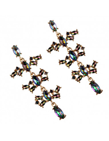 Cercei luxury Caterpillar, cu cristale stralucitoare multicolore
