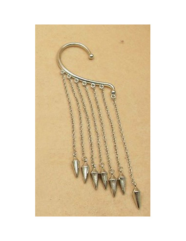 Cercel tip ear cuff, model punk cu lanturi scurte, terminate cu tepi mici, prindere dupa ureche