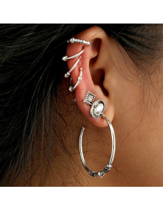 Set cercei si ear cuff, inele  cu modele etnice si cristale albe