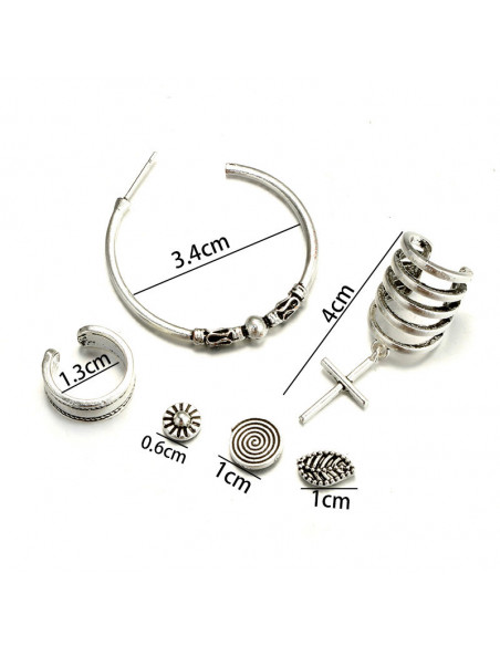Set cercei si ear cuff boho, inele, cruce, spirala, frunza si floricica