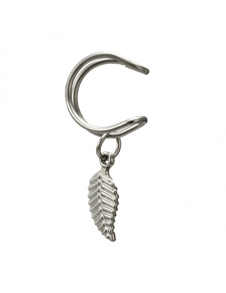 Cercel ear cuff, model dublu, cu frunzulita metalica