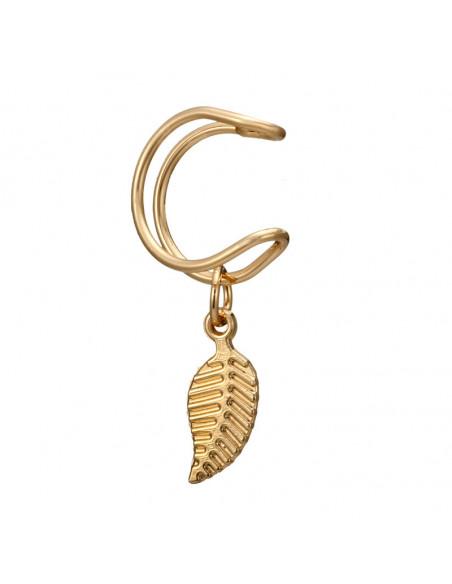 Cercel ear cuff, model dublu, cu frunzulita metalica
