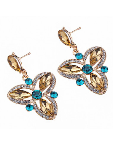 Cercei luxury, Royal Triskelion, cristale galbene, albe si smarald