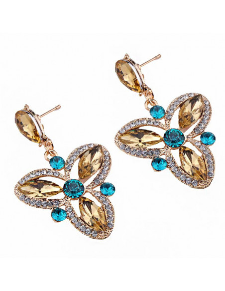 Cercei luxury, Royal Triskelion, cristale galbene, albe si smarald