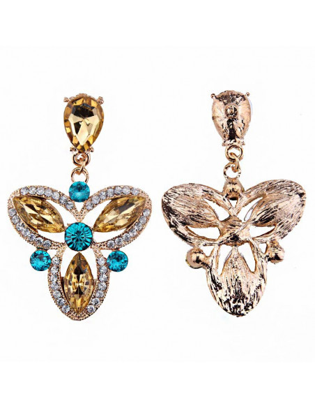 Cercei luxury, Royal Triskelion, cristale galbene, albe si smarald