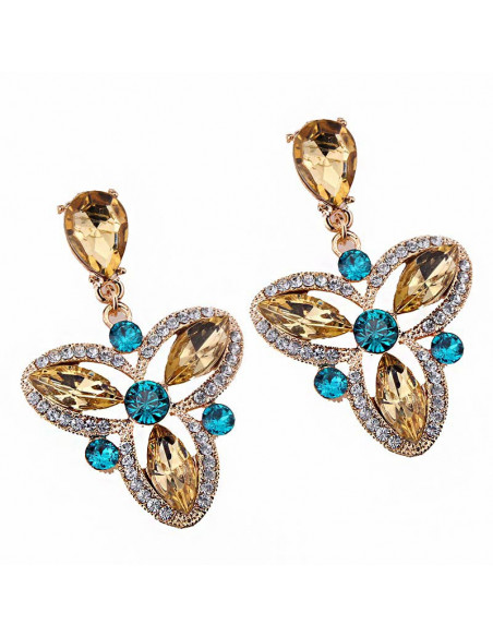 Cercei luxury, Royal Triskelion, cristale galbene, albe si smarald