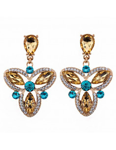 Cercei luxury, Royal Triskelion, cristale galbene, albe si smarald