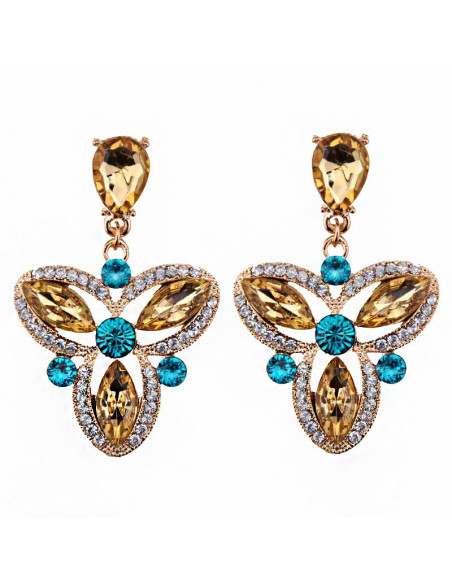 Cercei luxury, Royal Triskelion, cristale galbene, albe si smarald