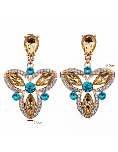 Cercei luxury, Royal Triskelion, cristale galbene, albe si smarald