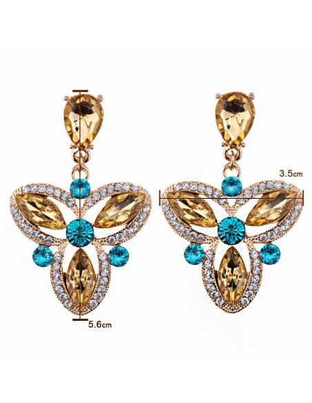 Cercei luxury, Royal Triskelion, cristale galbene, albe si smarald