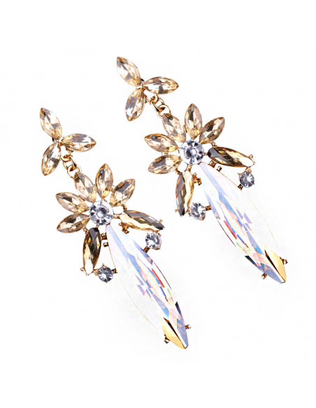Cercei luxury Mountain Daffodil, cu cristale cat-eye fatetate