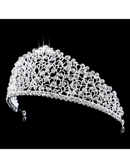 Tiara argintie January Bride, inalta, cu cristale rotunde albe