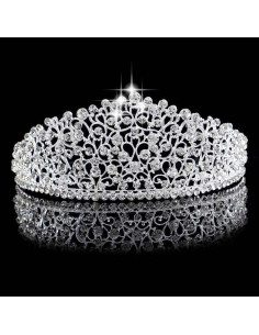 Tiara argintie January Bride, inalta, cu cristale rotunde albe 2