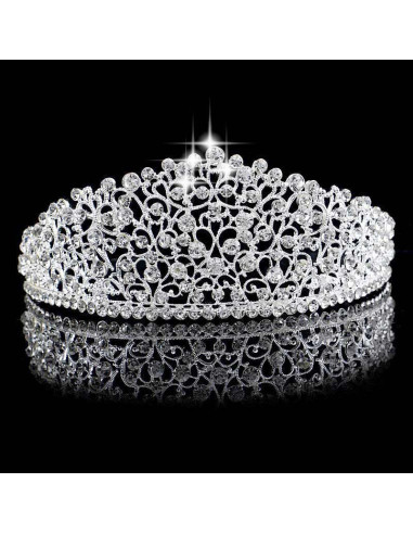 Tiara argintie January Bride, inalta, cu cristale rotunde albe