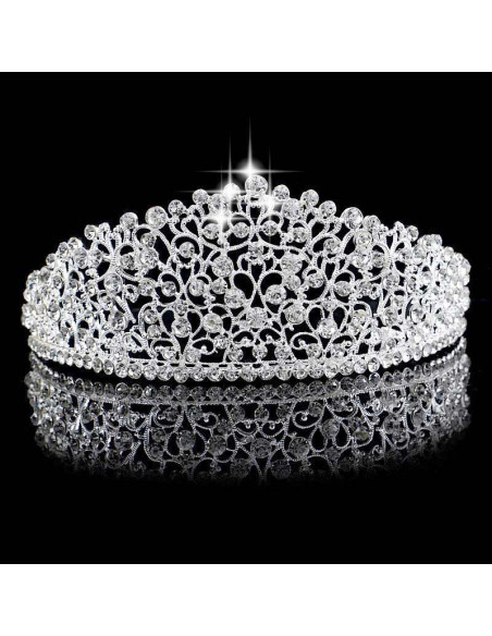 Tiara argintie January Bride, inalta, cu cristale rotunde albe