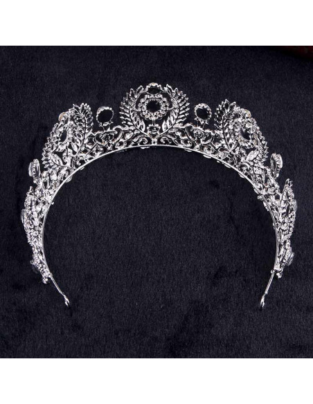 Tiara argintie Diamond Coronet, ramurele si flori cu cristale albe