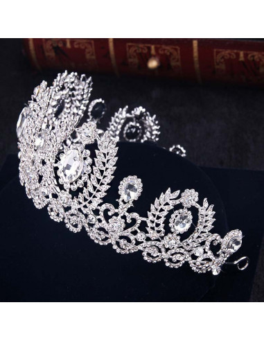 Tiara argintie Diamond Coronet, ramurele si flori cu cristale albe