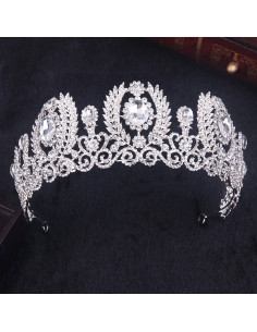 Tiara argintie Diamond Coronet, ramurele si flori cu cristale albe 2