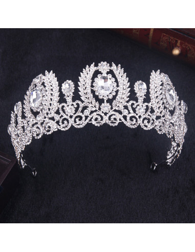Tiara argintie Diamond Coronet, ramurele si flori cu cristale albe