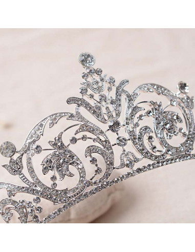 Tiara argintie Snow Lilies, ramurele si flori cu cristale albe