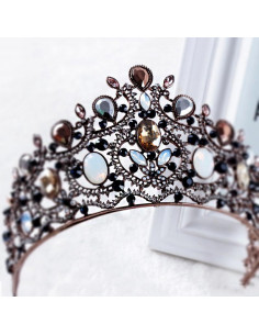 Tiara aramie, Queen Alexandra, cristale opalescente, gri si maro 2