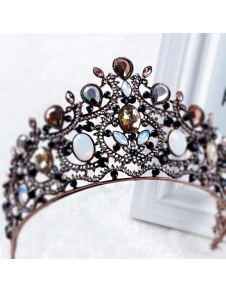 Tiara aramie, Queen Alexandra, cristale opalescente, gri si maro